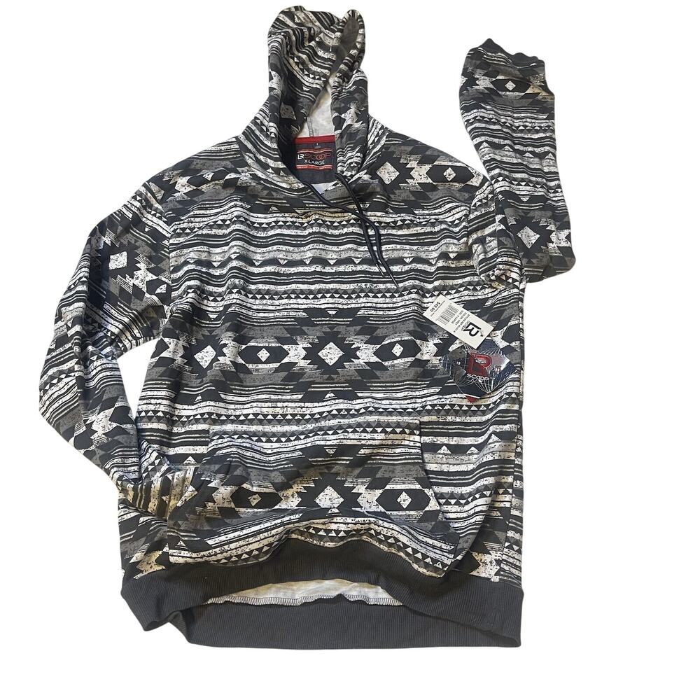 LR SCOOP gray Men's Hoodie Graphic Geo Tribal Pullover Drawstring Hoodie XL